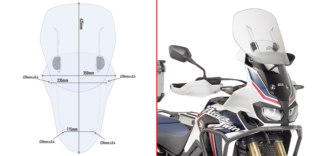 Givi Vindruta sliding airflow, klar 63,5 x 35 cm CRF1000L Africa Twin