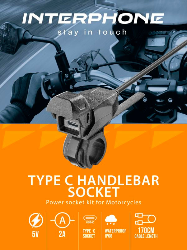 Interphone Handlebar Power Supply With Type C For Motorcycles