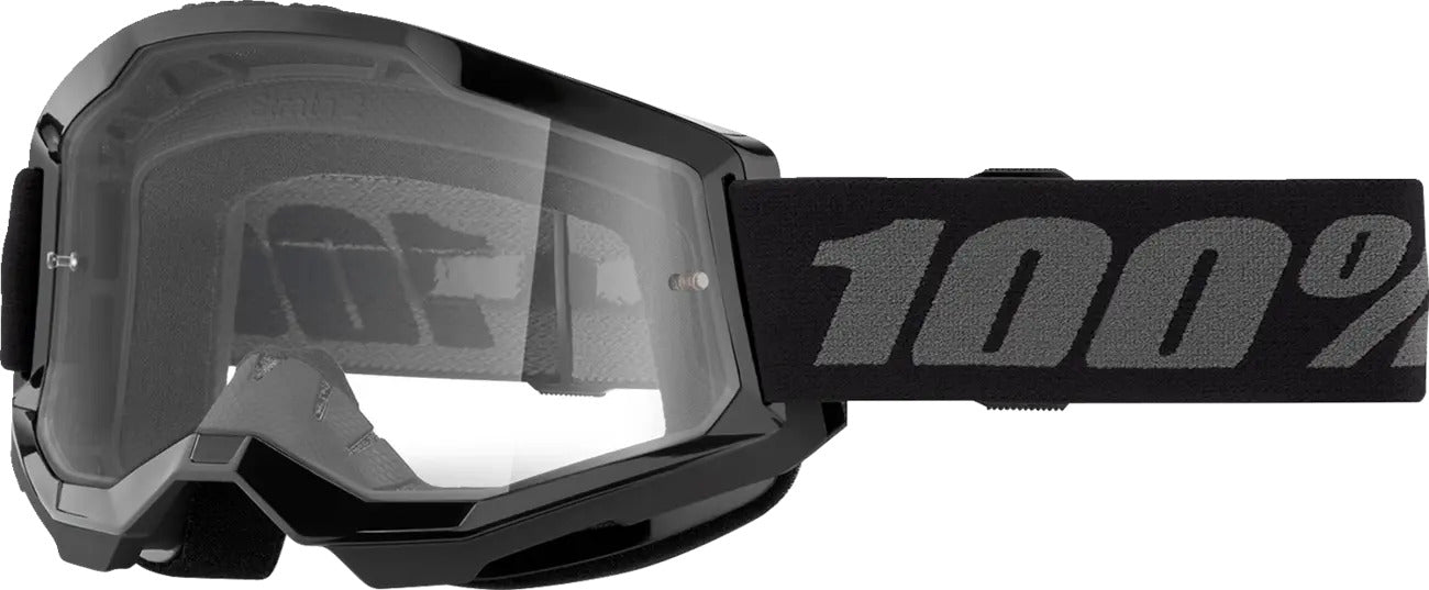 100% Strata 2 MX-Goggles – Black Clear Lens, Anti-Fog, Tear-Off Ready