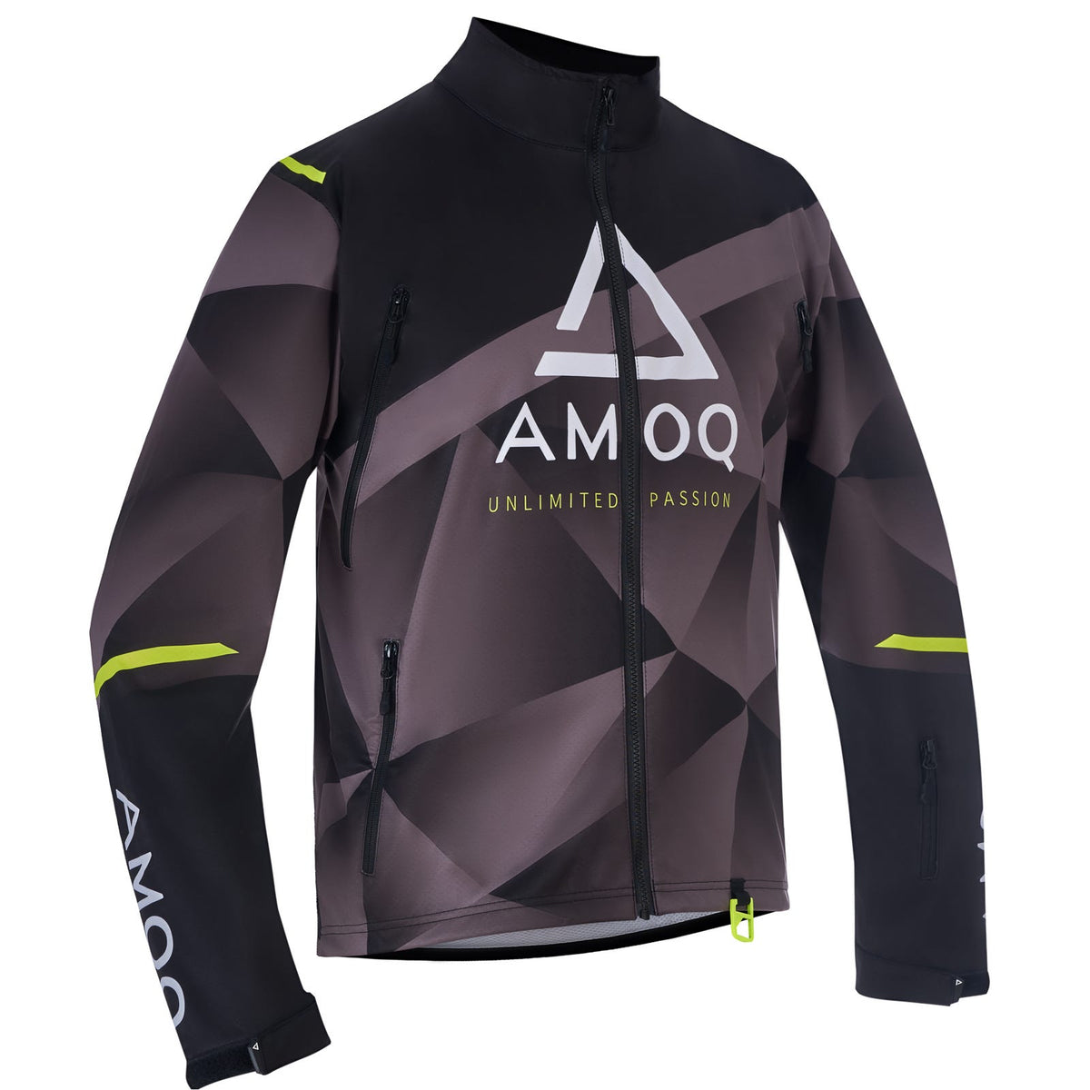 AMOQ Apex V2 Racing softshell skoterjacka i svart, grått och HiVis