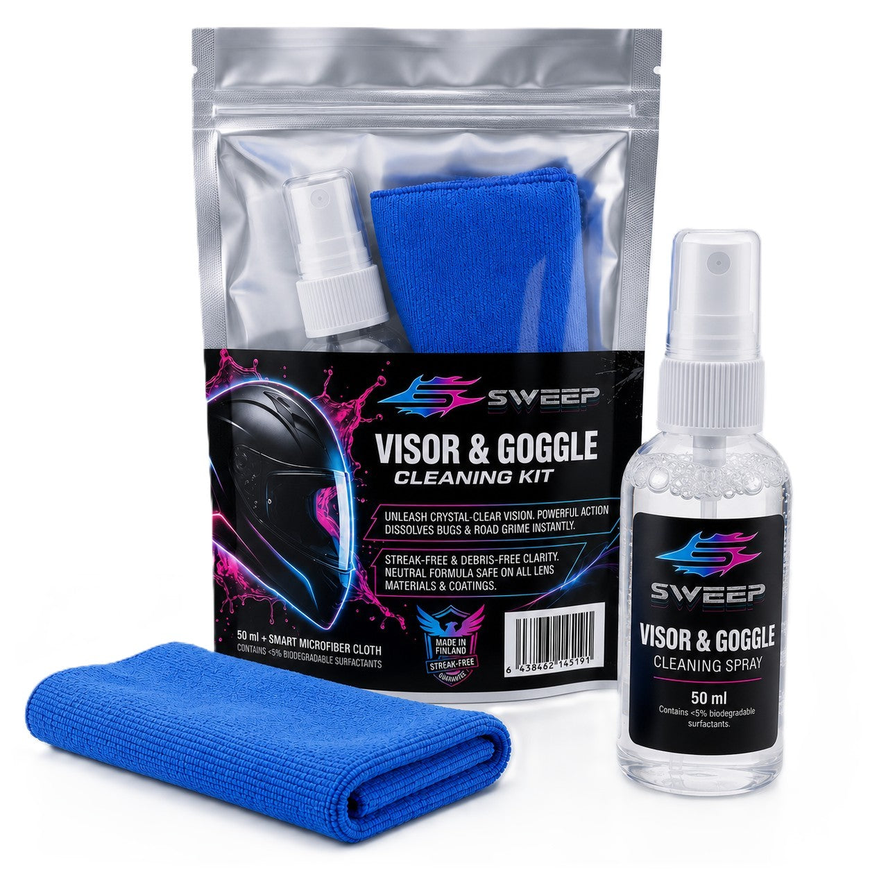 Sweep Visir- & Gogglerengöringskit 50 ml med mikrofiberduk