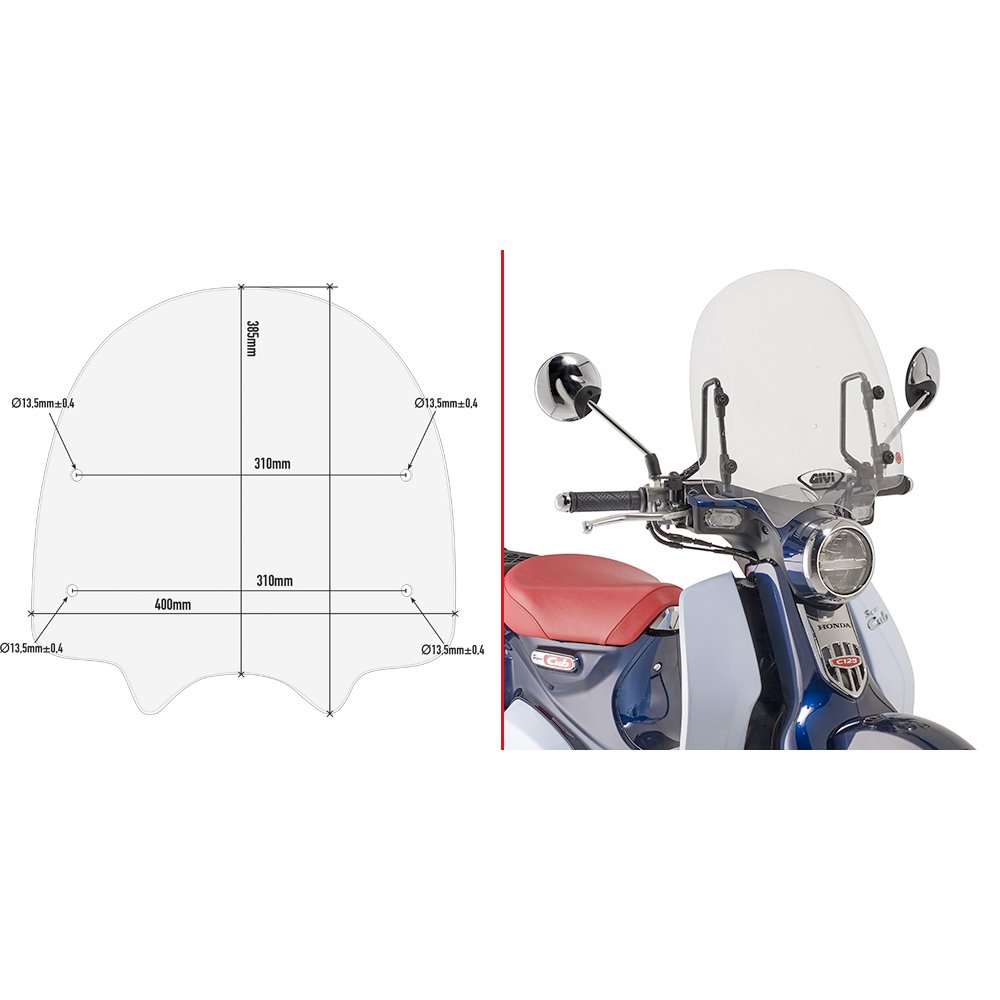 Givi Specific screen, transparent 38,5 x 40 cm (H x W) Honda Super Cub C125 (18)