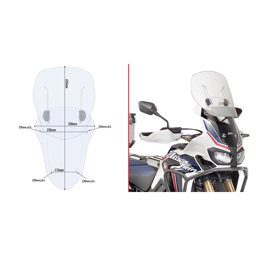 Givi Vindruta sliding airflow, klar 63,5 x 35 cm CRF1000L Africa Twin