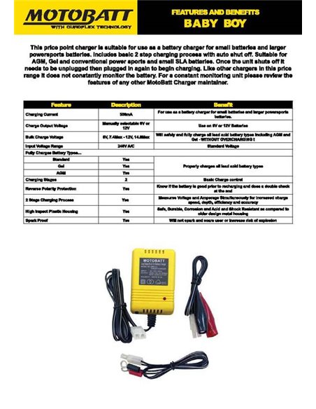 Motobatt Batteriladdare Baby 6/12V 0.5Amp