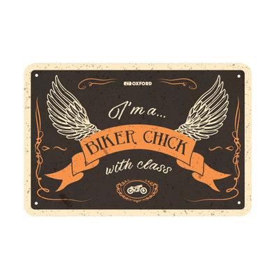 Oxford Skylt i plåt - BIKER CHICK WITH CLASS