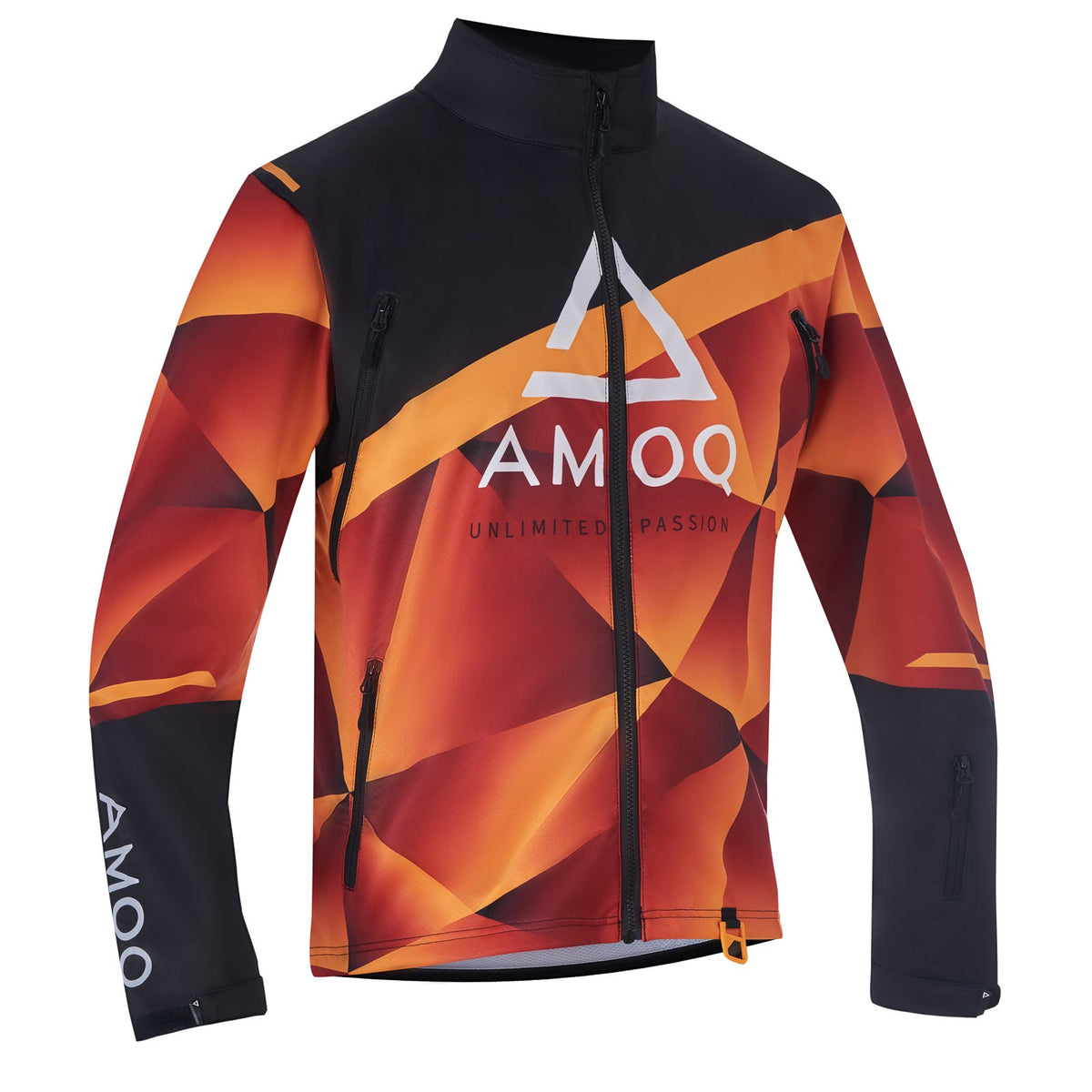AMOQ Apex V2 Racing softshell skoterjacka i svart och orange